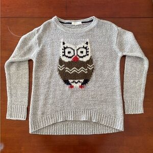 Rewind Owl Gray Acrylic Sweater, Fuzzy Crewneck Pullover size Small